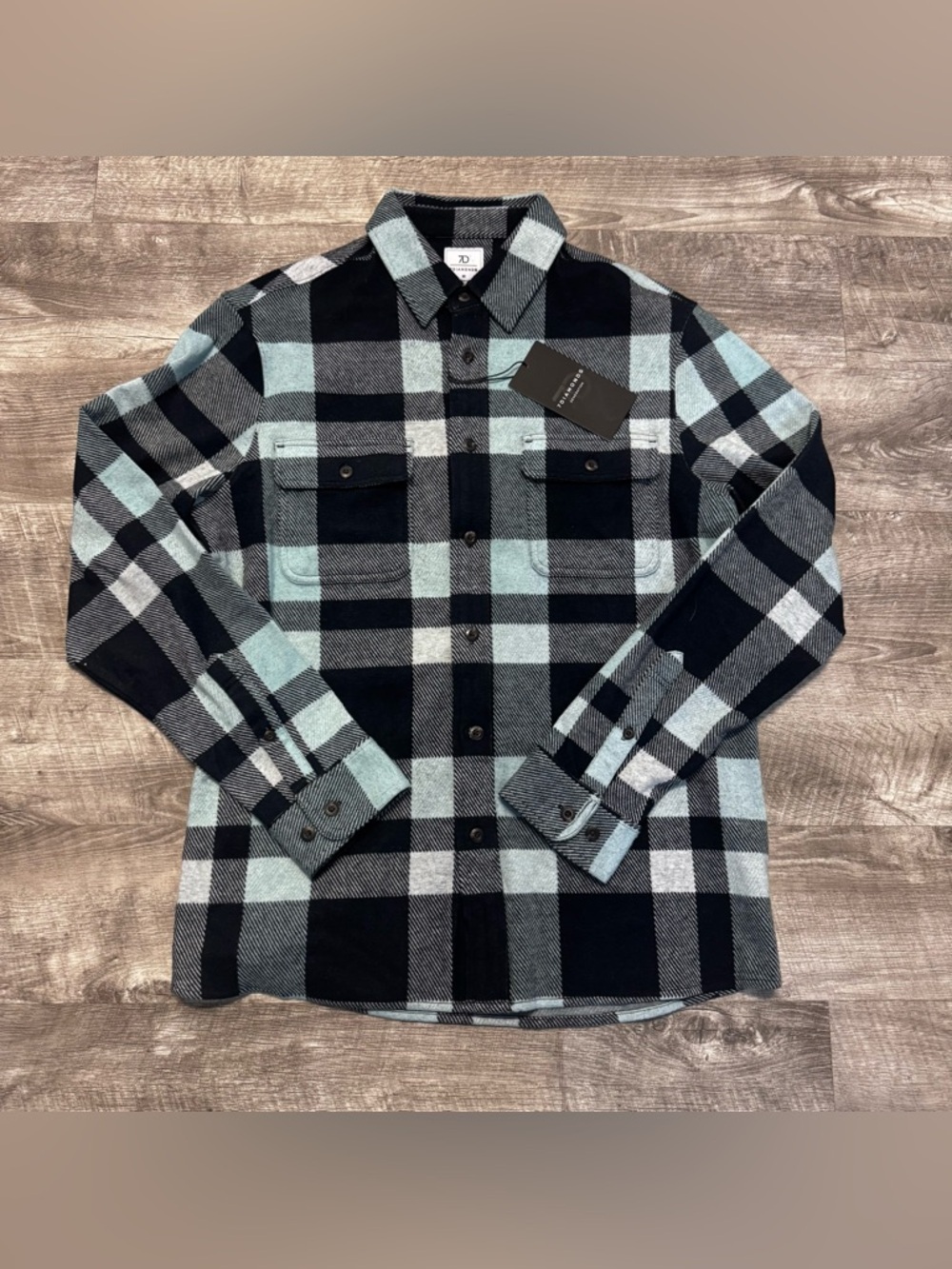 7 Diamonds Generation 4 Way Stretch NWT Plaid Flannel Button Down Mint Mens Sz M